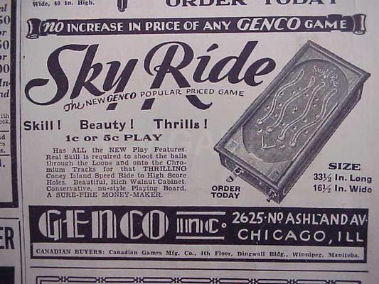 1933 Genco Sky Ride 1 Cent Mechanical Pinball Machine Image