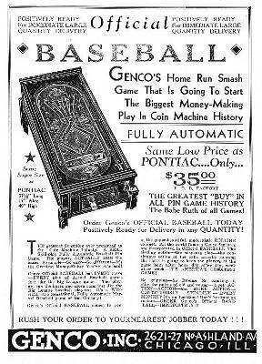 1934 Genco Official Baseball Mechanical Pinball Machine Image