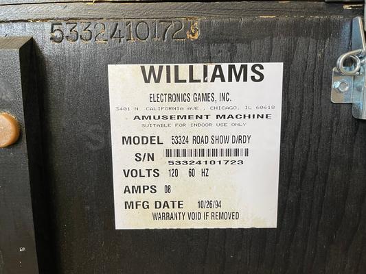 1994 Williams Road Show Pinball Machine Image