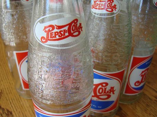 7 Vintage 12oz Double Dot Pepsi Bottles Replica 1945-47 Image