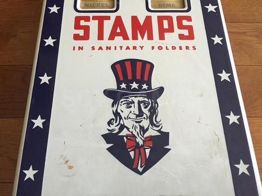 Vintage Hanging US Postage Stamp Machine with Uncle Sam Image